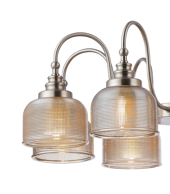 DeRuyter 73cm Semi Flush/Pendant 8 Light E27 Satin Nickel/Amber Glass-7
