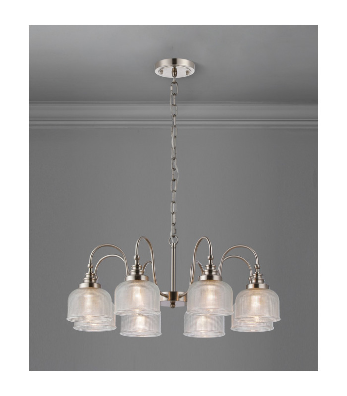 DeRuyter 73cm Semi Flush/Pendant 8 Light E27 Satin Nickel/Clear Glass-3