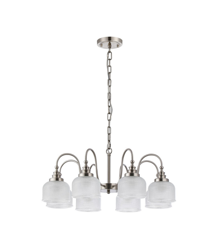 DeRuyter 73cm Semi Flush/Pendant 8 Light E27 Satin Nickel/Clear Glass-4