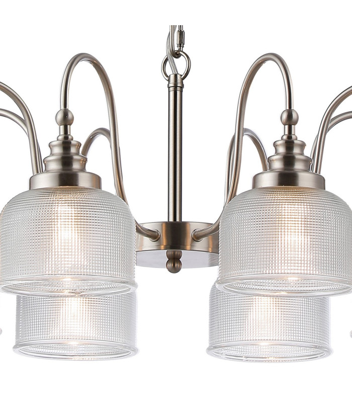 DeRuyter 73cm Semi Flush/Pendant 8 Light E27 Satin Nickel/Clear Glass-6