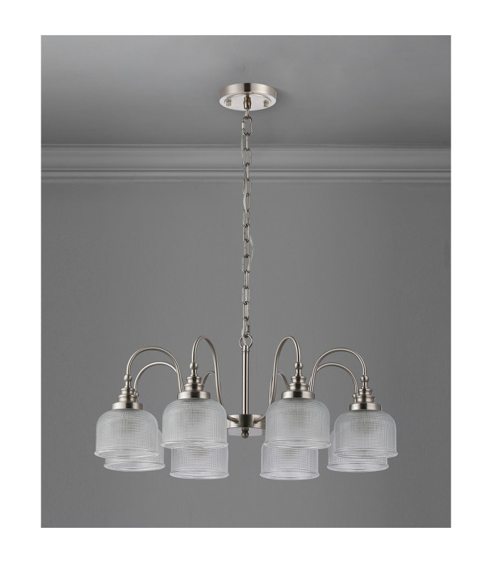 DeRuyter 73cm Semi Flush/Pendant 8 Light E27 Satin Nickel/Clear Glass-8