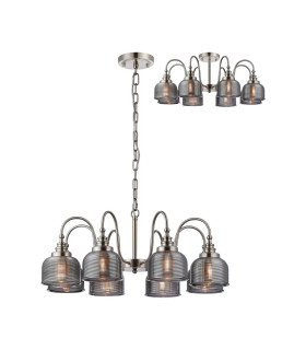 DeRuyter 73cm Semi Flush/Pendant 8 Light E27 Satin Nickel/Smoke Glass-1