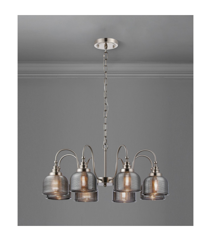 DeRuyter 73cm Semi Flush/Pendant 8 Light E27 Satin Nickel/Smoke Glass-3