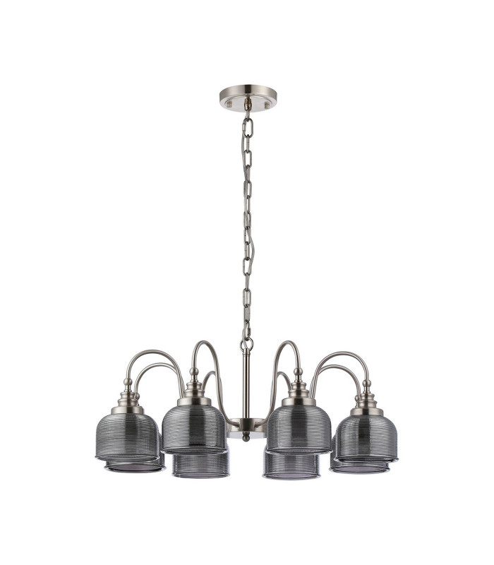 DeRuyter 73cm Semi Flush/Pendant 8 Light E27 Satin Nickel/Smoke Glass-4