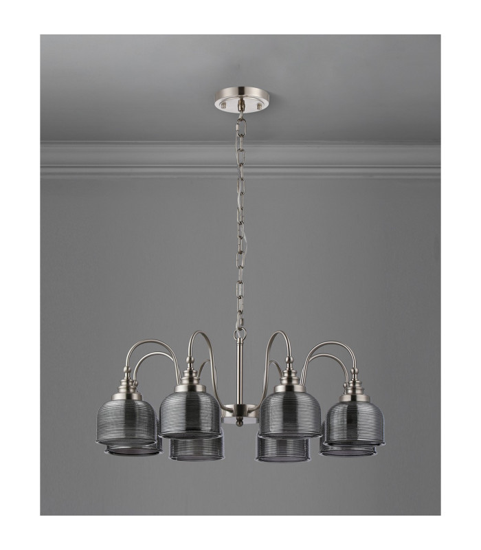 DeRuyter 73cm Semi Flush/Pendant 8 Light E27 Satin Nickel/Smoke Glass-8