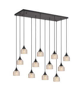 DeRuyter 12 Light Rectangular Pendant E27 Satin Black/Prismatic Dome Glass Amber Item Weight: 16kg-1