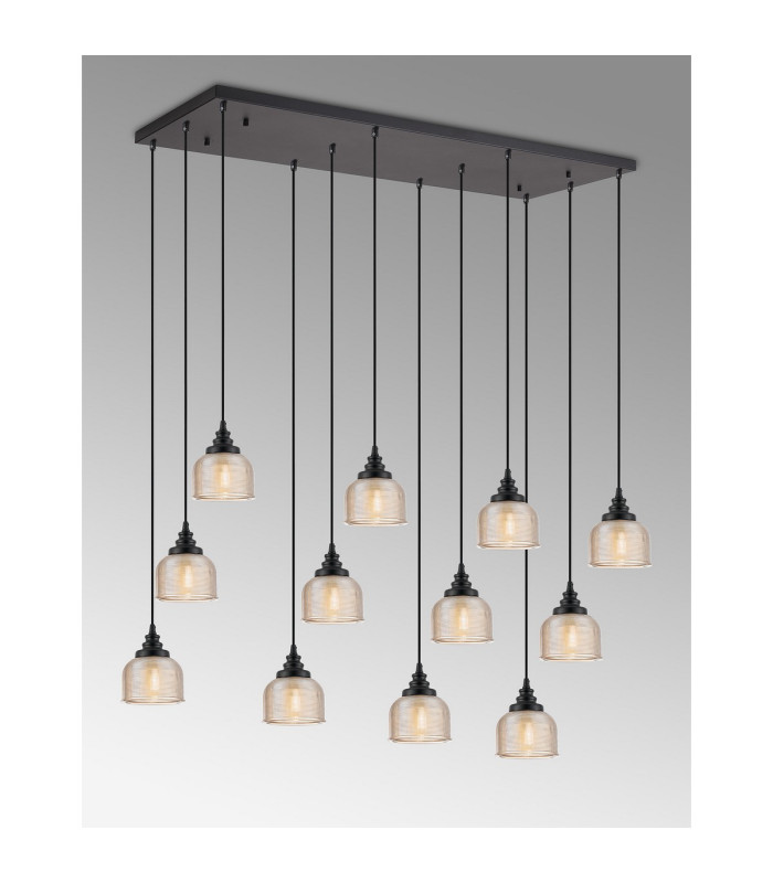DeRuyter 12 Light Rectangular Pendant E27 Satin Black/Prismatic Dome Glass Amber Item Weight: 16kg-3