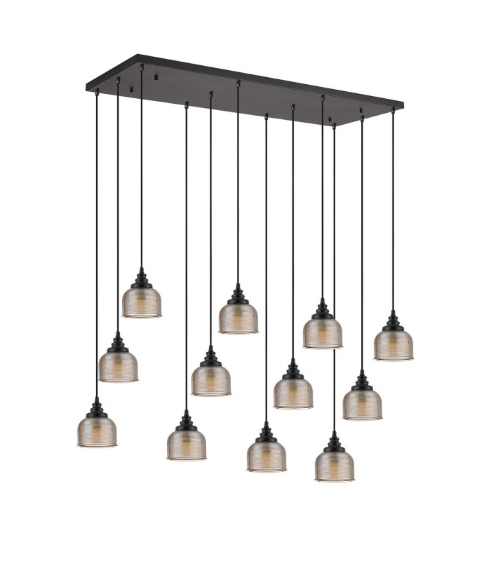 DeRuyter 12 Light Rectangular Pendant E27 Satin Black/Prismatic Dome Glass Amber Item Weight: 16kg-4