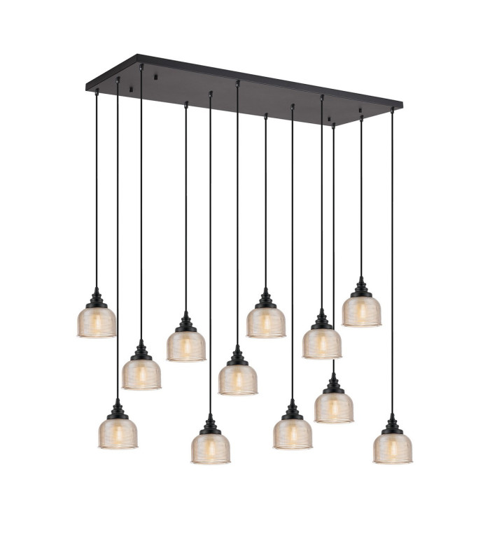 DeRuyter 12 Light Rectangular Pendant E27 Satin Black/Prismatic Dome Glass Amber Item Weight: 16kg-5