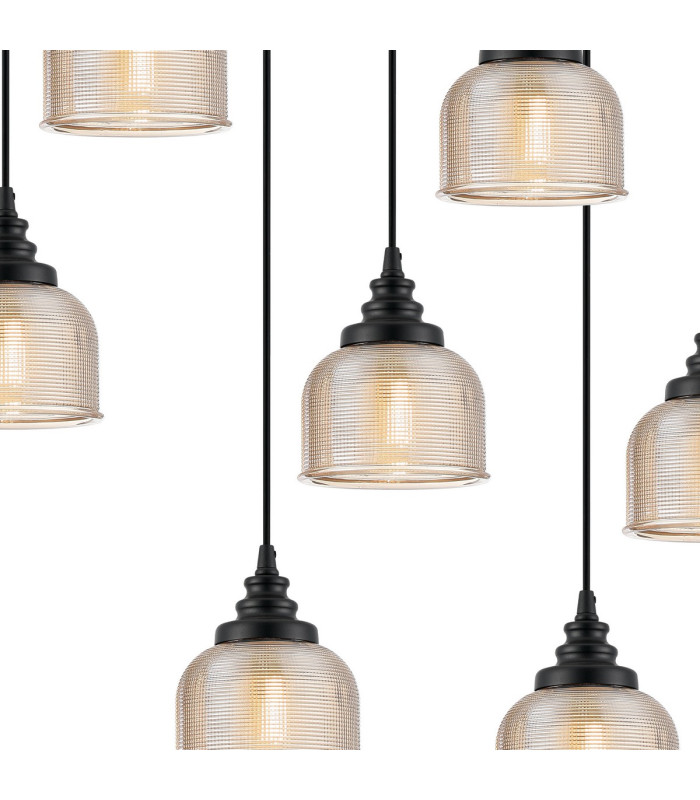 DeRuyter 12 Light Rectangular Pendant E27 Satin Black/Prismatic Dome Glass Amber Item Weight: 16kg-7