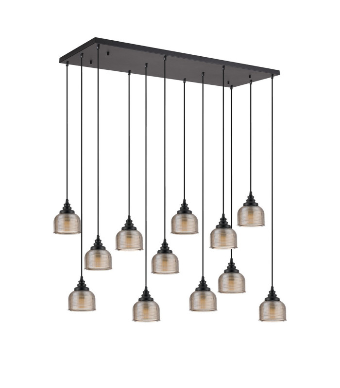 DeRuyter 12 Light Rectangular Pendant E27 Satin Black/Prismatic Dome Glass Amber Item Weight: 16kg-8