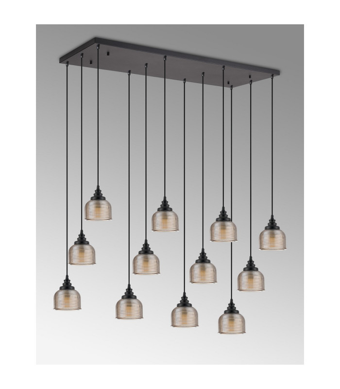 DeRuyter 12 Light Rectangular Pendant E27 Satin Black/Prismatic Dome Glass Amber Item Weight: 16kg-9