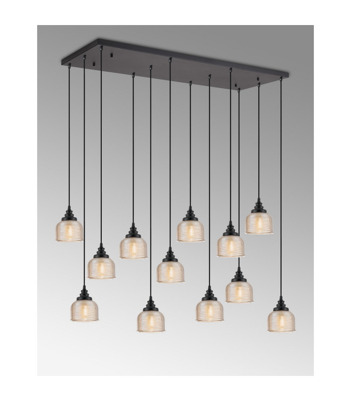 DeRuyter 12 Light Rectangular Pendant E27 Satin Black/Prismatic Dome Glass Amber Item Weight: 16kg-10