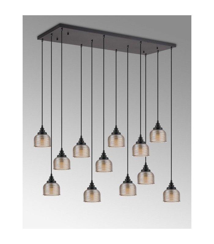 DeRuyter 12 Light Rectangular Pendant E27 Satin Black/Prismatic Dome Glass Amber Item Weight: 16kg-11