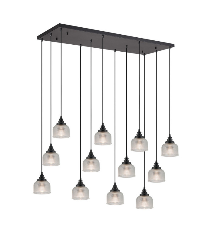 DeRuyter 12 Light Rectangular Pendant E27 Satin Black/Prismatic Dome Glass Clear Item Weight: 16.1kg-1