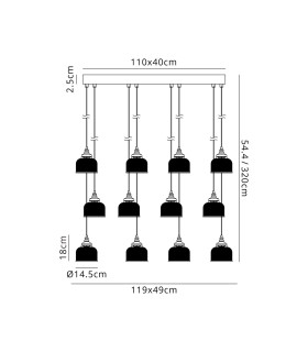 DeRuyter 12 Light Rectangular Pendant E27 Satin Black/Prismatic Dome Glass Clear Item Weight: 16.1kg-2