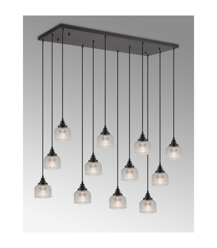 DeRuyter 12 Light Rectangular Pendant E27 Satin Black/Prismatic Dome Glass Clear Item Weight: 16.1kg-3