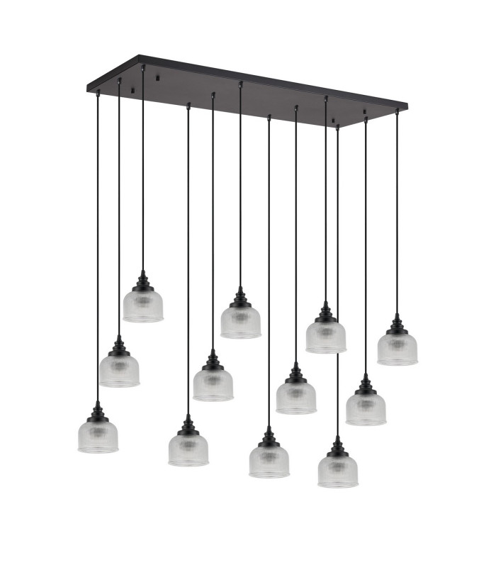 DeRuyter 12 Light Rectangular Pendant E27 Satin Black/Prismatic Dome Glass Clear Item Weight: 16.1kg-4