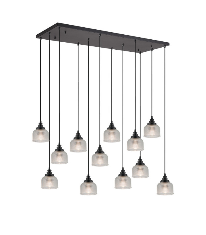DeRuyter 12 Light Rectangular Pendant E27 Satin Black/Prismatic Dome Glass Clear Item Weight: 16.1kg-5