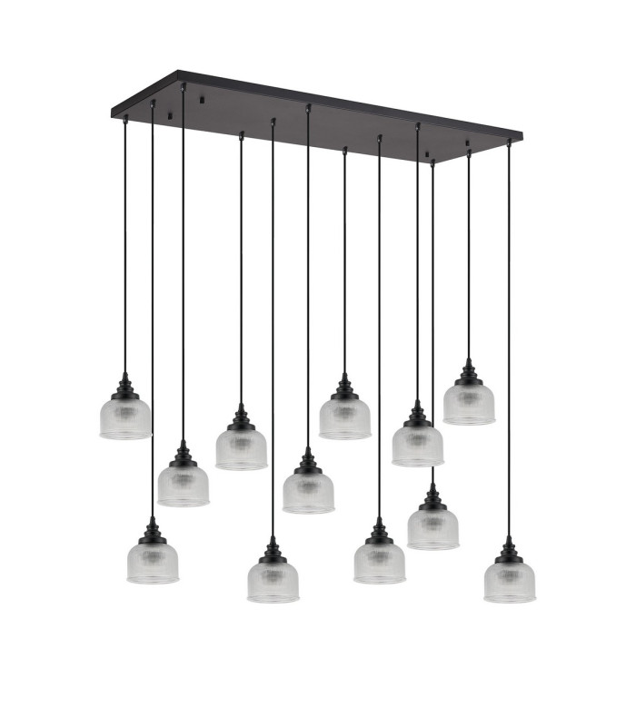 DeRuyter 12 Light Rectangular Pendant E27 Satin Black/Prismatic Dome Glass Clear Item Weight: 16.1kg-8