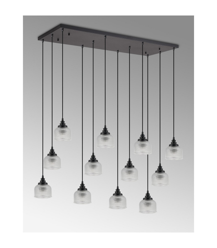 DeRuyter 12 Light Rectangular Pendant E27 Satin Black/Prismatic Dome Glass Clear Item Weight: 16.1kg-9
