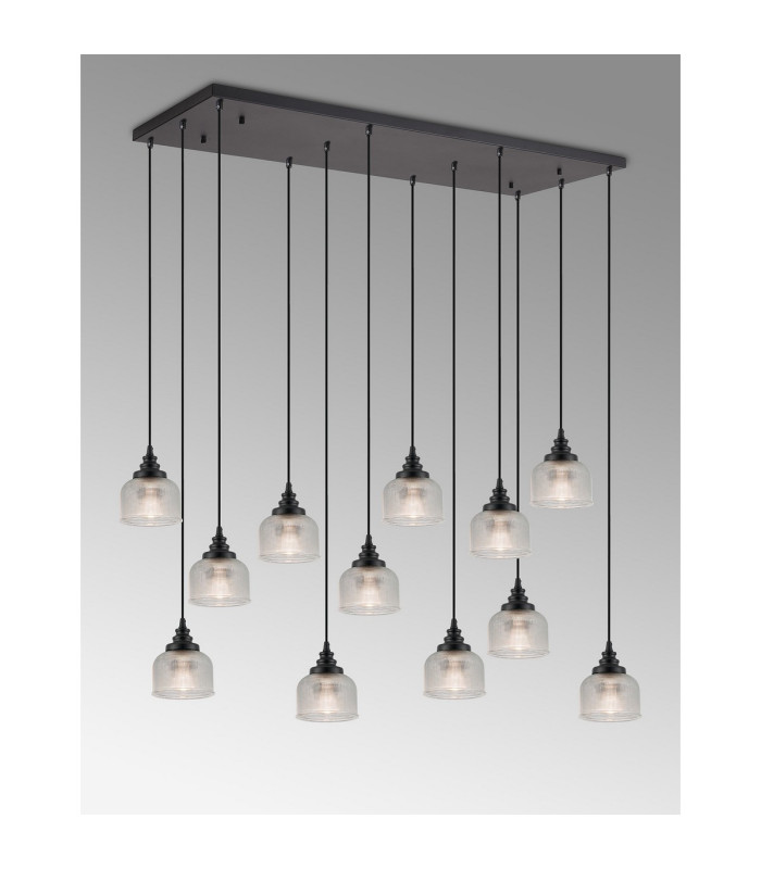 DeRuyter 12 Light Rectangular Pendant E27 Satin Black/Prismatic Dome Glass Clear Item Weight: 16.1kg-10