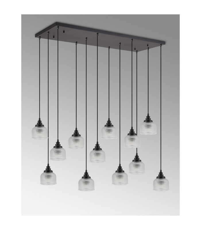 DeRuyter 12 Light Rectangular Pendant E27 Satin Black/Prismatic Dome Glass Clear Item Weight: 16.1kg-11