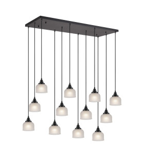 DeRuyter 12 Light Rectangular Pendant E27 Satin Black/Prismatic Dome Glass Frosted Item Weight: 16.1kg-1