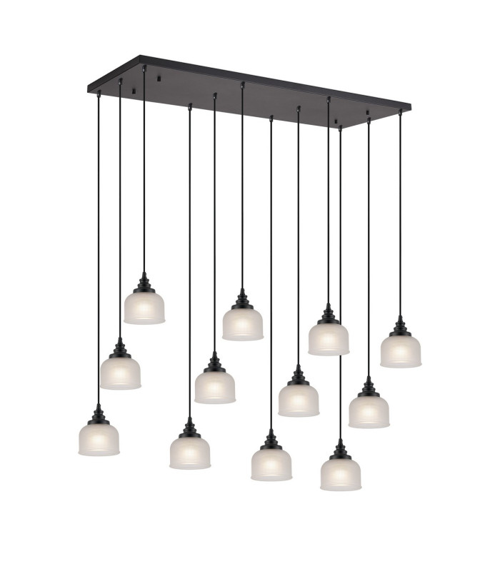 DeRuyter 12 Light Rectangular Pendant E27 Satin Black/Prismatic Dome Glass Frosted Item Weight: 16.1kg-1