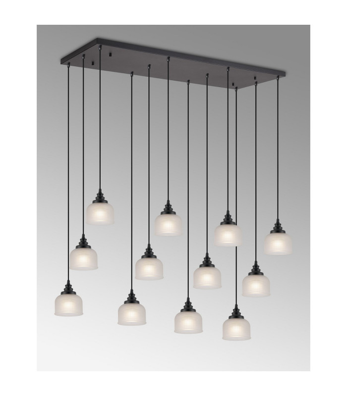 DeRuyter 12 Light Rectangular Pendant E27 Satin Black/Prismatic Dome Glass Frosted Item Weight: 16.1kg-3