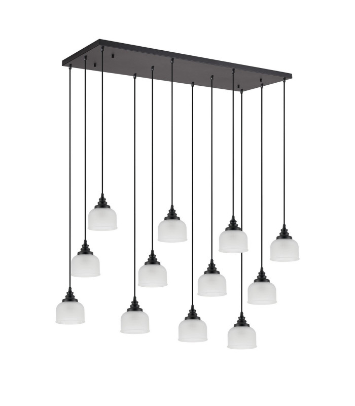 DeRuyter 12 Light Rectangular Pendant E27 Satin Black/Prismatic Dome Glass Frosted Item Weight: 16.1kg-4