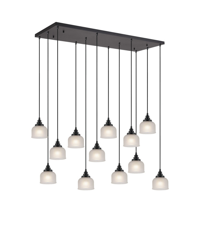 DeRuyter 12 Light Rectangular Pendant E27 Satin Black/Prismatic Dome Glass Frosted Item Weight: 16.1kg-5