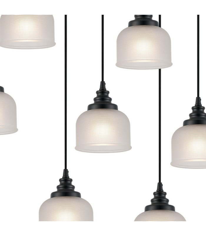 DeRuyter 12 Light Rectangular Pendant E27 Satin Black/Prismatic Dome Glass Frosted Item Weight: 16.1kg-7