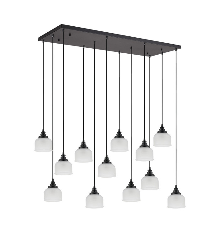 DeRuyter 12 Light Rectangular Pendant E27 Satin Black/Prismatic Dome Glass Frosted Item Weight: 16.1kg-8