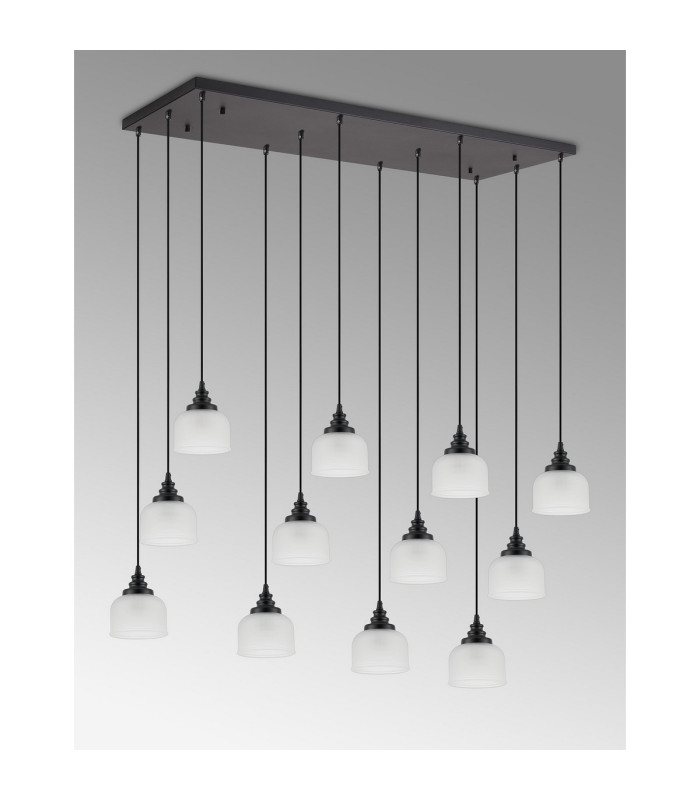 DeRuyter 12 Light Rectangular Pendant E27 Satin Black/Prismatic Dome Glass Frosted Item Weight: 16.1kg-9