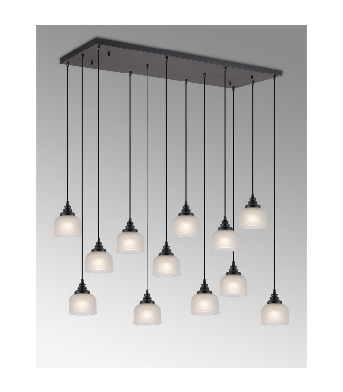 DeRuyter 12 Light Rectangular Pendant E27 Satin Black/Prismatic Dome Glass Frosted Item Weight: 16.1kg-10