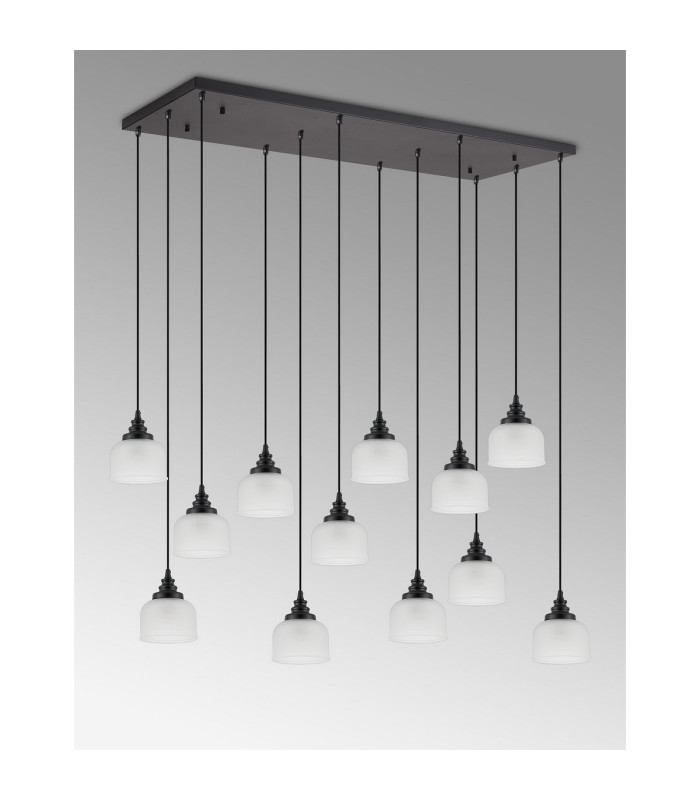 DeRuyter 12 Light Rectangular Pendant E27 Satin Black/Prismatic Dome Glass Frosted Item Weight: 16.1kg-11