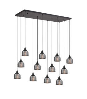 DeRuyter 12 Light Rectangular Pendant E27 Satin Black/Prismatic Dome Glass Smoke Item Weight: 16.1kg-1