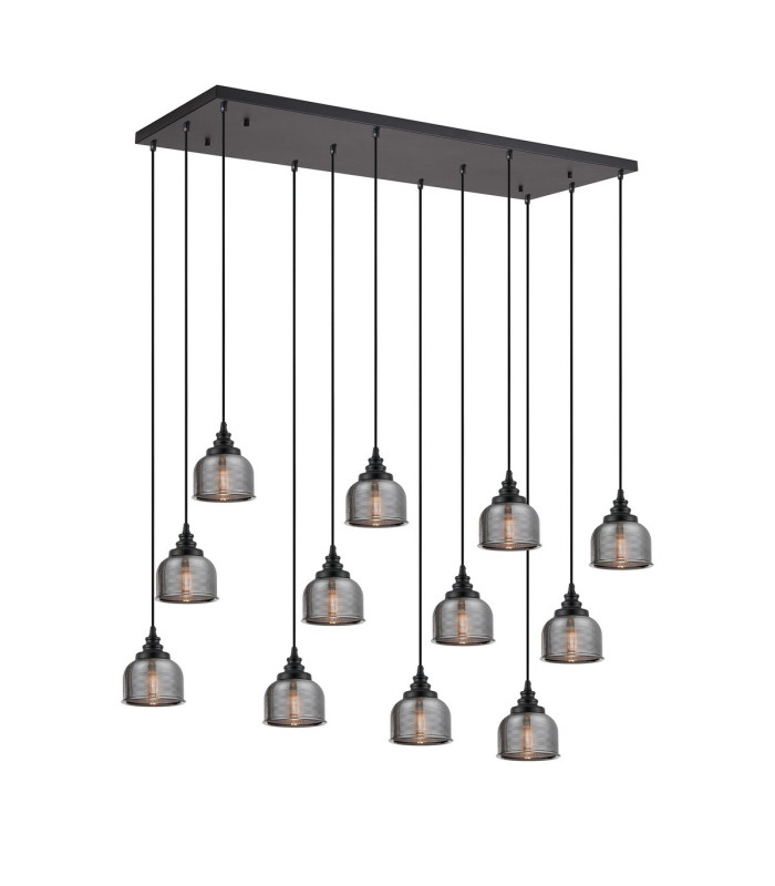 DeRuyter 12 Light Rectangular Pendant E27 Satin Black/Prismatic Dome Glass Smoke Item Weight: 16.1kg-1