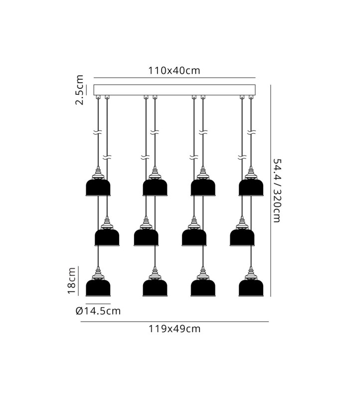 DeRuyter 12 Light Rectangular Pendant E27 Satin Black/Prismatic Dome Glass Smoke Item Weight: 16.1kg-2