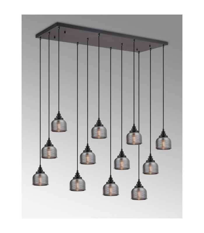 DeRuyter 12 Light Rectangular Pendant E27 Satin Black/Prismatic Dome Glass Smoke Item Weight: 16.1kg-3