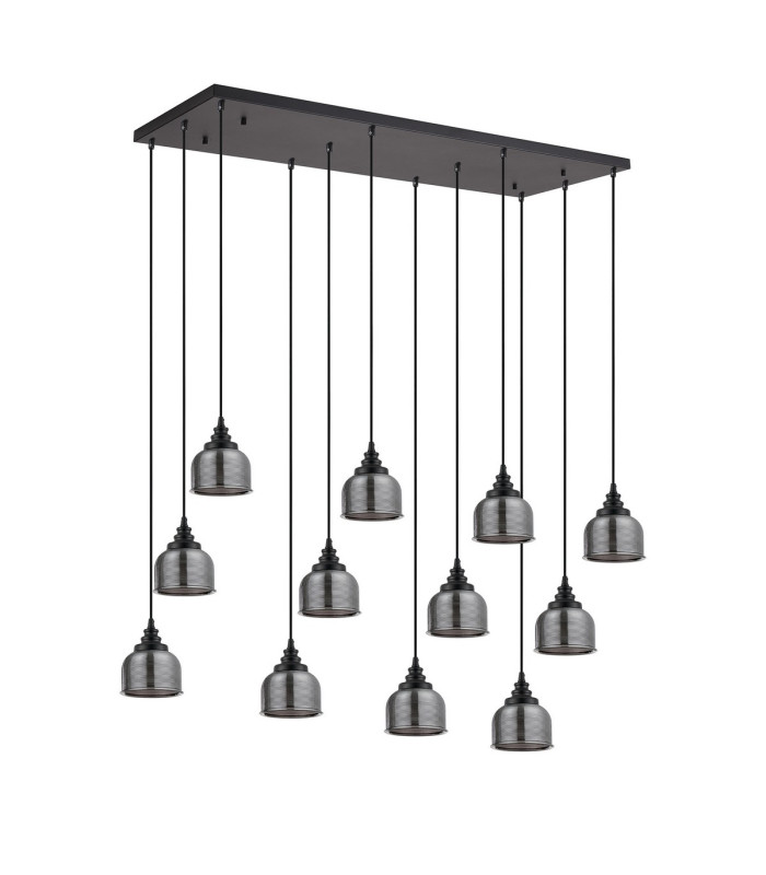 DeRuyter 12 Light Rectangular Pendant E27 Satin Black/Prismatic Dome Glass Smoke Item Weight: 16.1kg-4