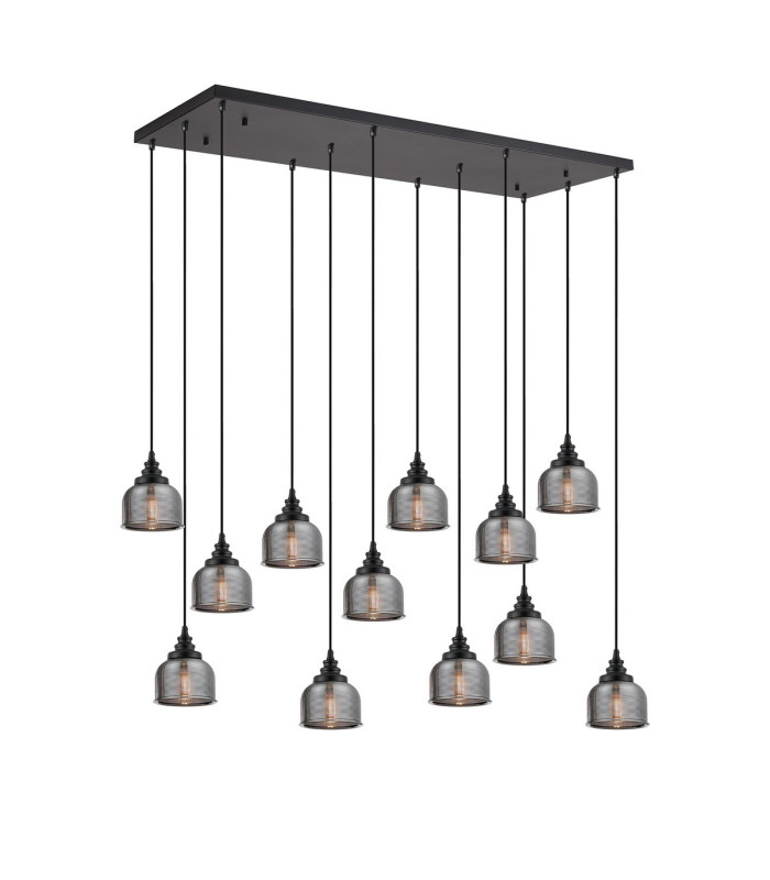 DeRuyter 12 Light Rectangular Pendant E27 Satin Black/Prismatic Dome Glass Smoke Item Weight: 16.1kg-5