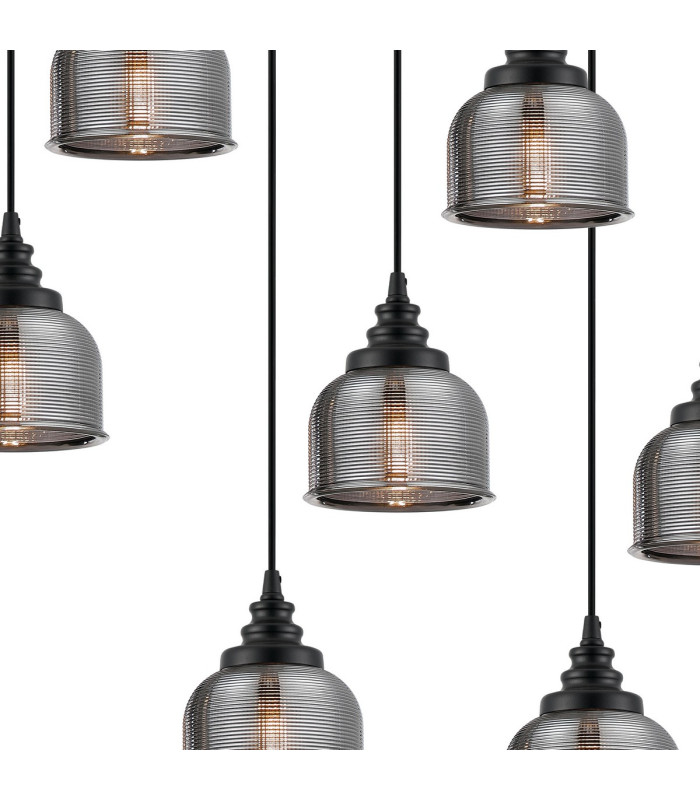 DeRuyter 12 Light Rectangular Pendant E27 Satin Black/Prismatic Dome Glass Smoke Item Weight: 16.1kg-7