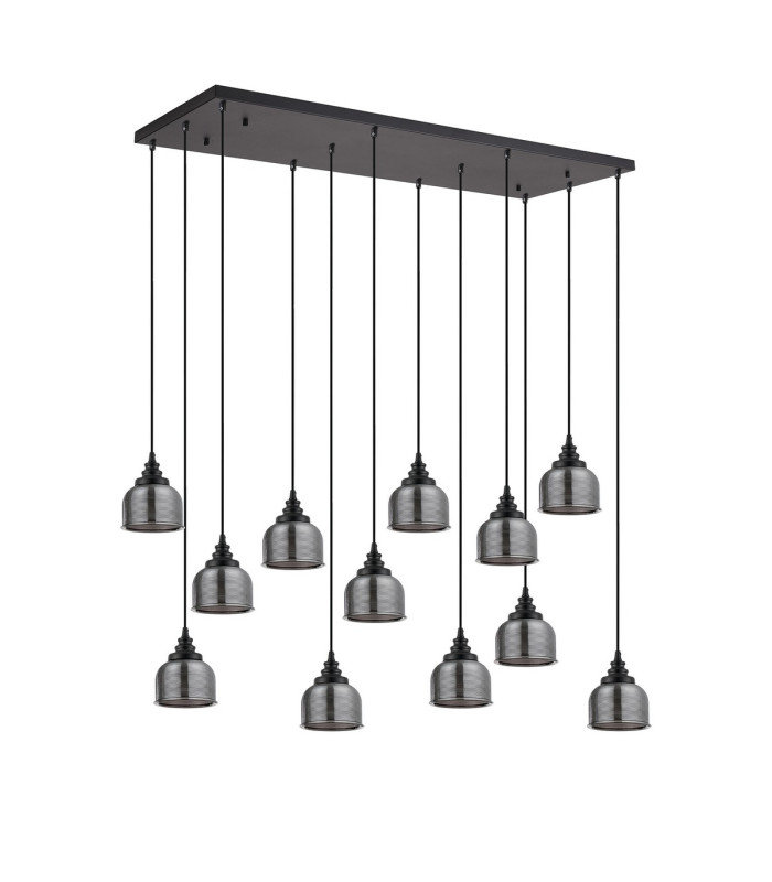 DeRuyter 12 Light Rectangular Pendant E27 Satin Black/Prismatic Dome Glass Smoke Item Weight: 16.1kg-8