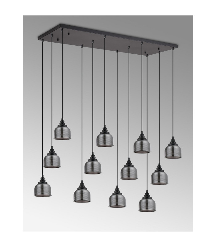 DeRuyter 12 Light Rectangular Pendant E27 Satin Black/Prismatic Dome Glass Smoke Item Weight: 16.1kg-9