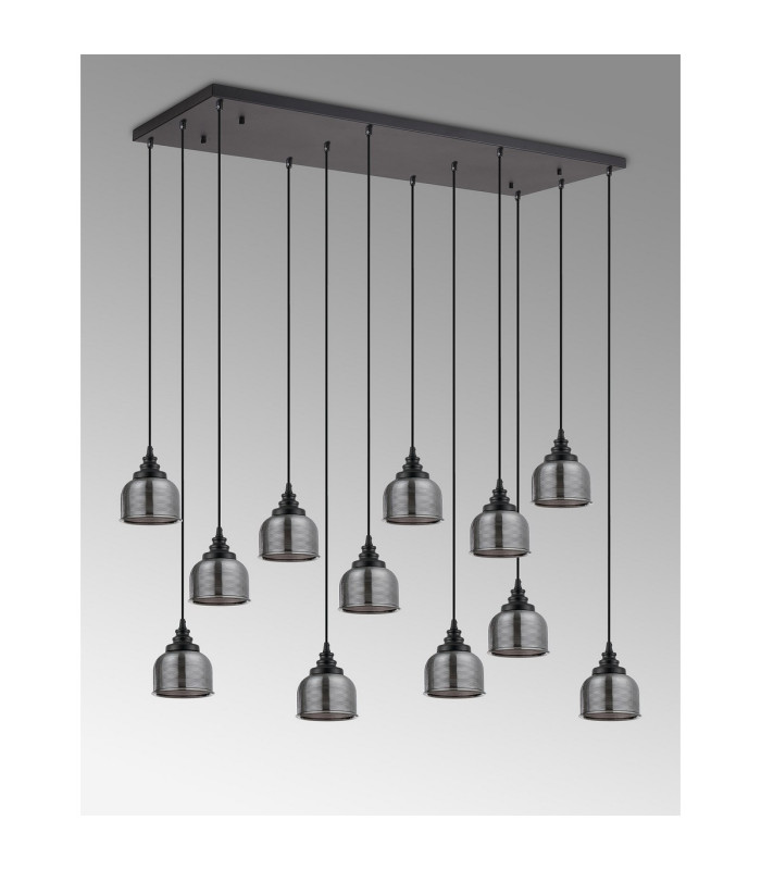 DeRuyter 12 Light Rectangular Pendant E27 Satin Black/Prismatic Dome Glass Smoke Item Weight: 16.1kg-11