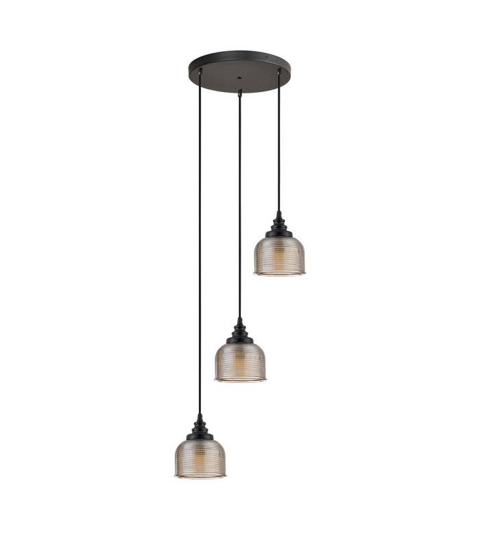 DeRuyter 3 Light Round Pendant E27 Satin Black/Prismatic Dome Glass Amber-4