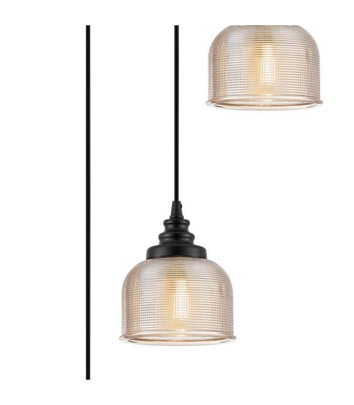 DeRuyter 3 Light Round Pendant E27 Satin Black/Prismatic Dome Glass Amber-6