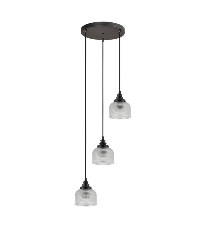 DeRuyter 3 Light Round Pendant E27 Satin Black/Prismatic Dome Glass Clear-4